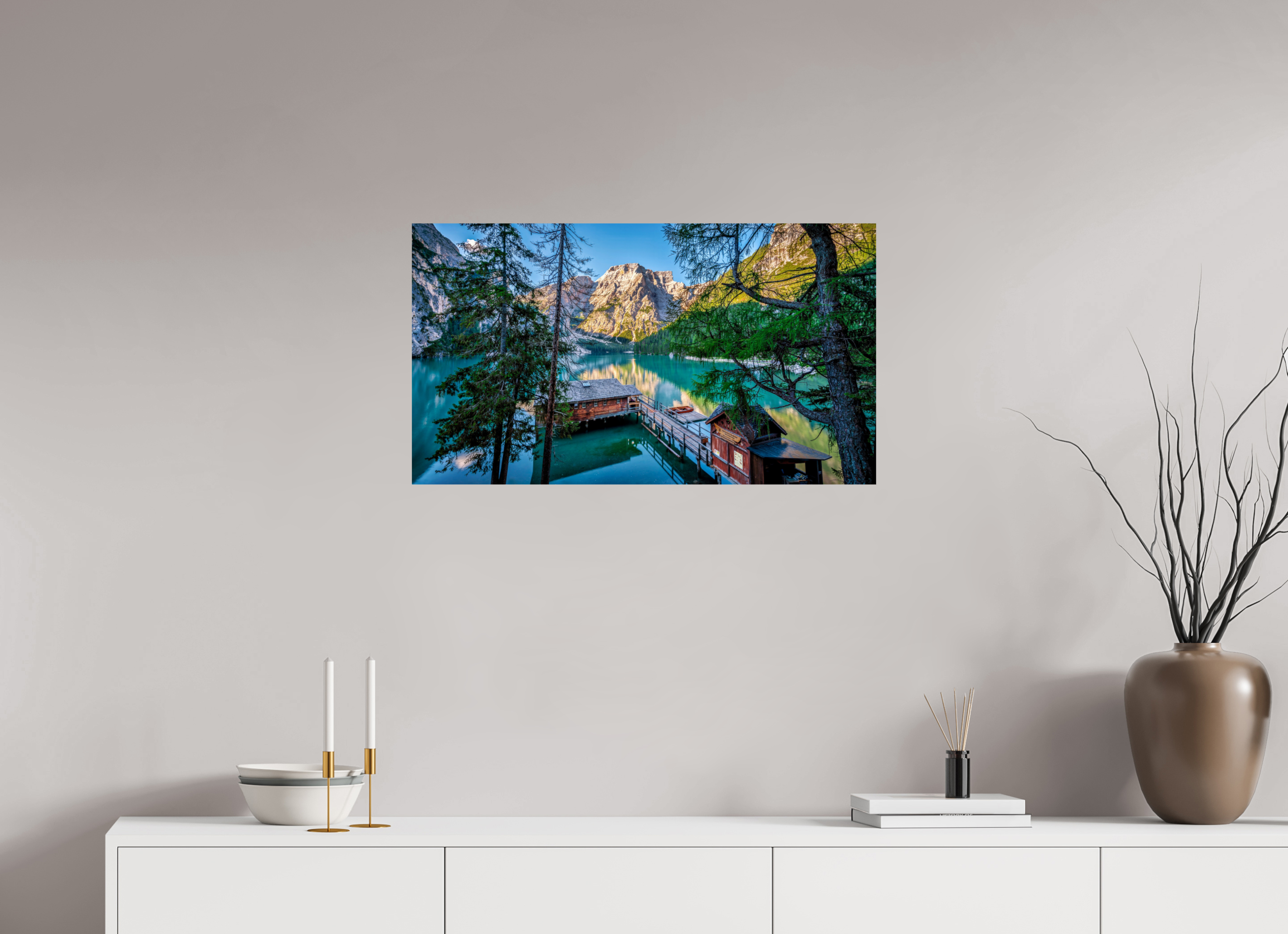 80 x 45 cm, FineArt Perl "Der Pragser Wildsee"auf strukturiertem Hahnemühle Fine Art-Papier (Nur als Print / Druck)